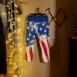 Patriotic CVG Capri Leggings - RED, WHITE, and BLUE, size Small